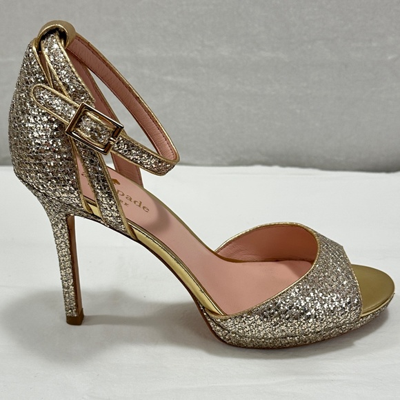 Kate Spade Silver/Gold Glitter Peep-Toe Platform Sandals Size 6.5 - Picture 9 of 14